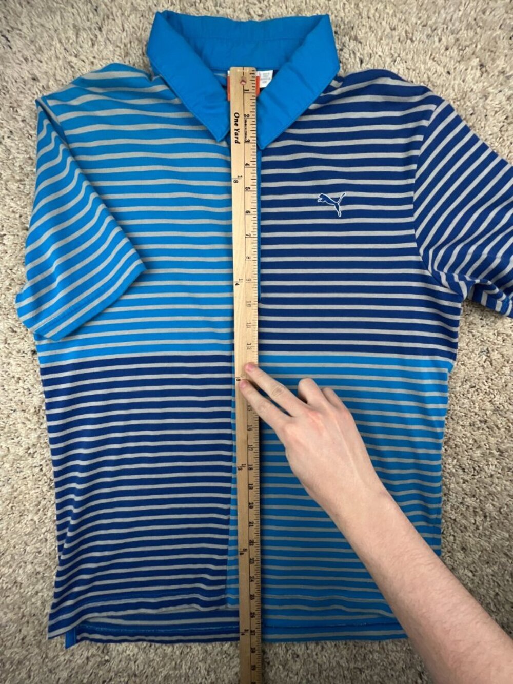 Puma Men’s Golf Polo Shirt Short Sleeve Blue Gray Striped Medium Casual Cotton - Picture 3 of 11